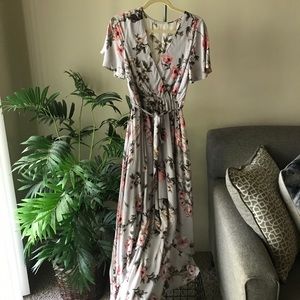 High-low faux wrap dress